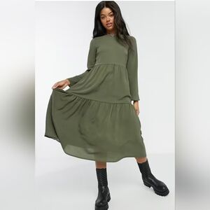 ASOS Green Bishop Sleeve Tiered Sundress